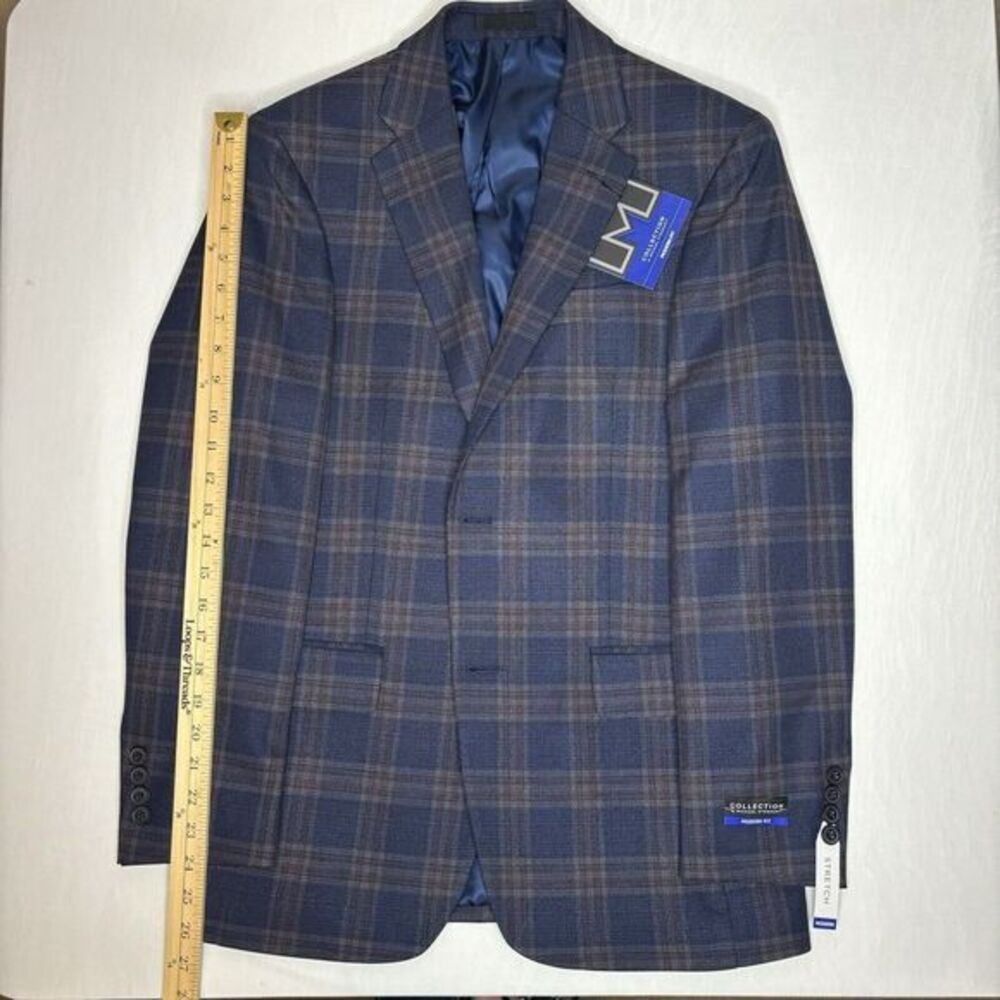 Men's Collection By Michael Strahan‎ Sport Coat Modern Fit Blue Plaid Sz 36 Reg